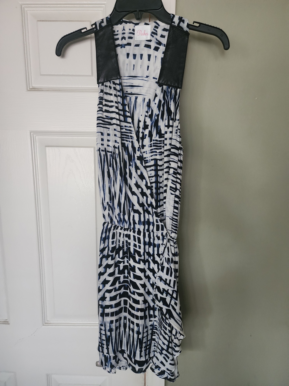 Parker Black & White Sleeveless Print Midi Wrap Dress